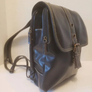 The Stone Black Faux Leather Womans Medium Mini  Backpack .